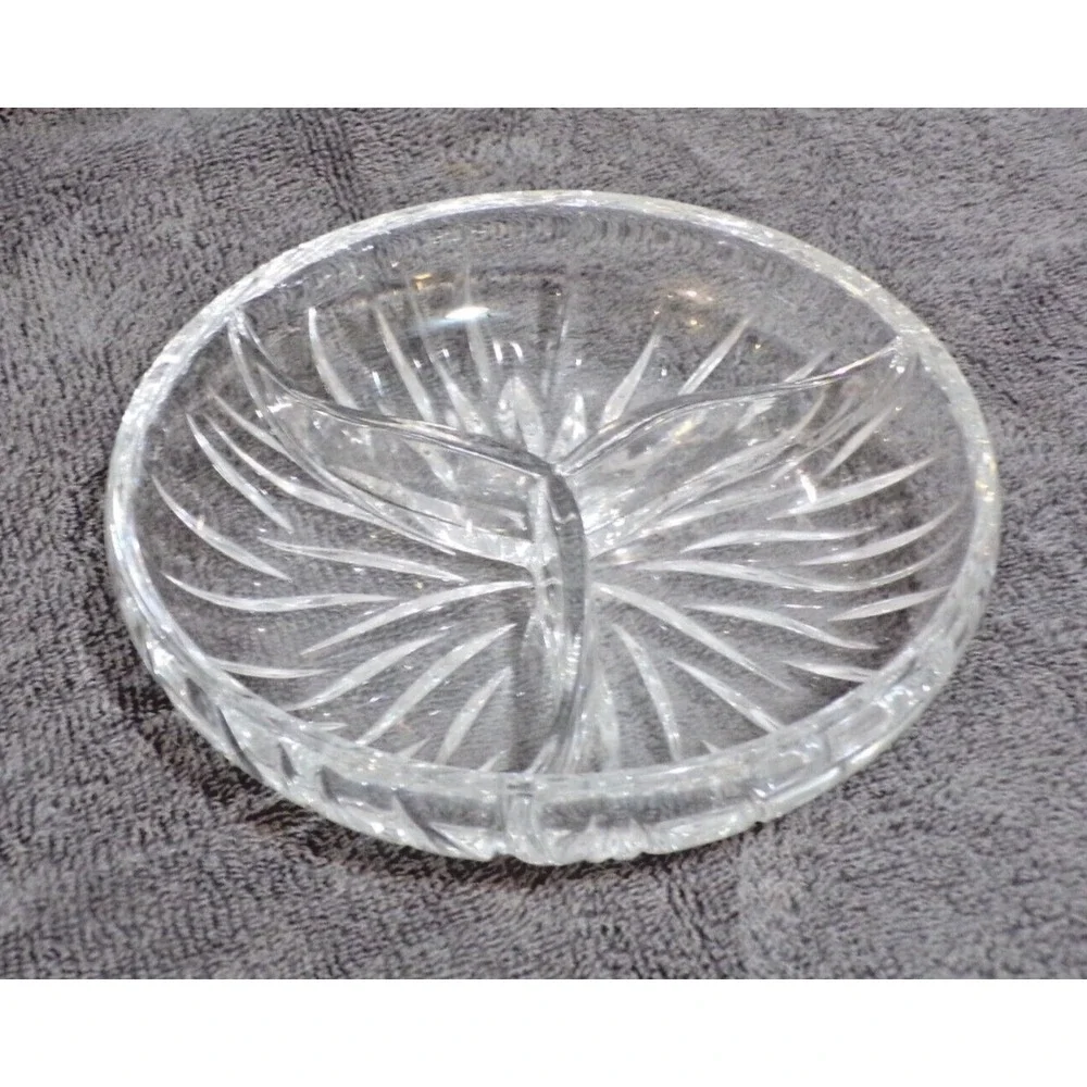 Gorham Germany Full Lead Crystal Divided Condiment Relish Dish‎ Vintage